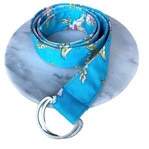 Fabric Belt D Ring Size Large / 16 Floral Aqua Adjustable Tulips Pastel
